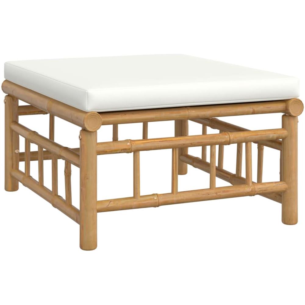Poggiapiedi Da Giardino Con Cuscino Bianco Crema In Bambù - Foto 1