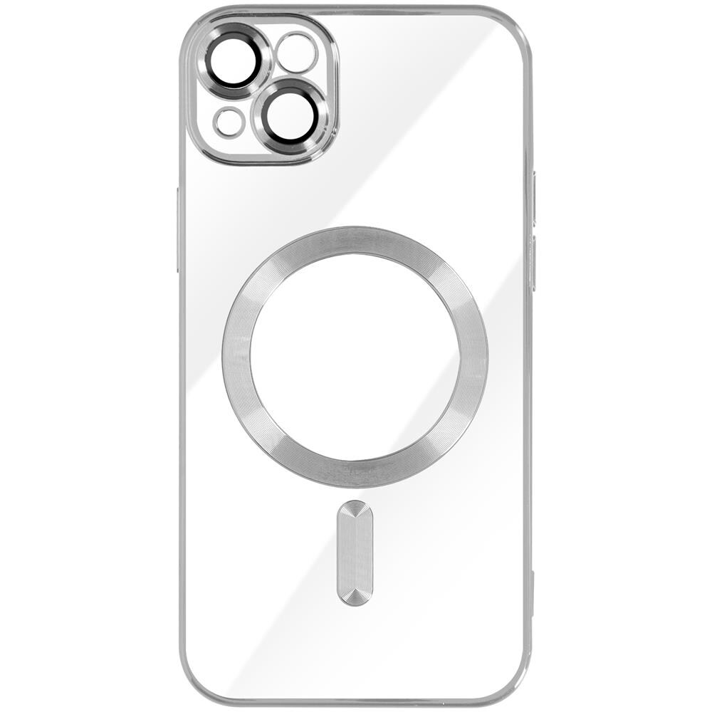 Cover Magsafe Per Iphone 14 Silicone Protezione Fotocamera Bordo Cromato Argento - Foto 1