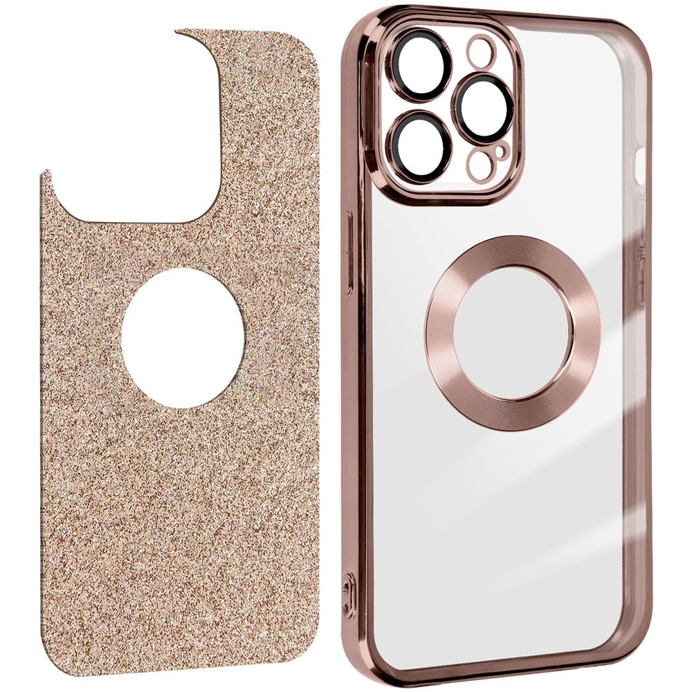 Cover Per Iphone 12 Pro Max Glitter Amovibile Silicone Protecam Spark Rose Gold - Foto 2