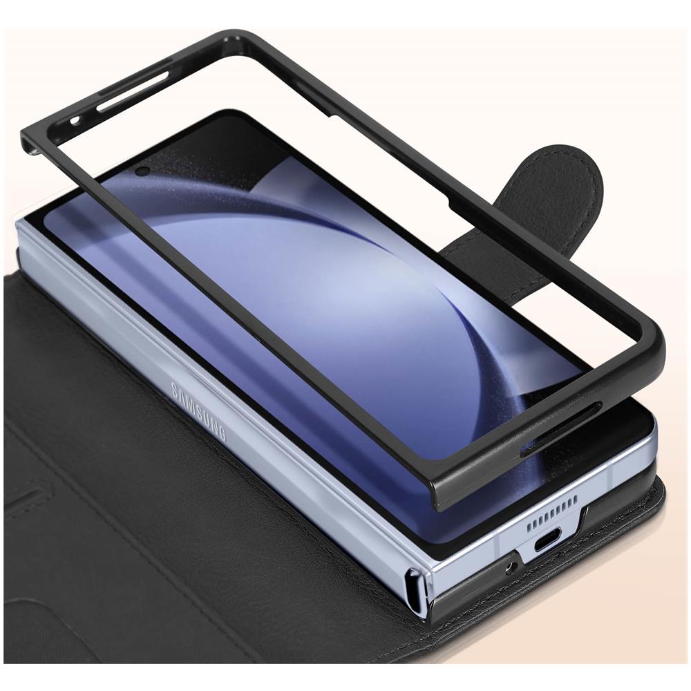 Cover Per Samsung Z Fold5 Portacarte E Linguetta Magnetica Chesterfield Nera - Foto 2