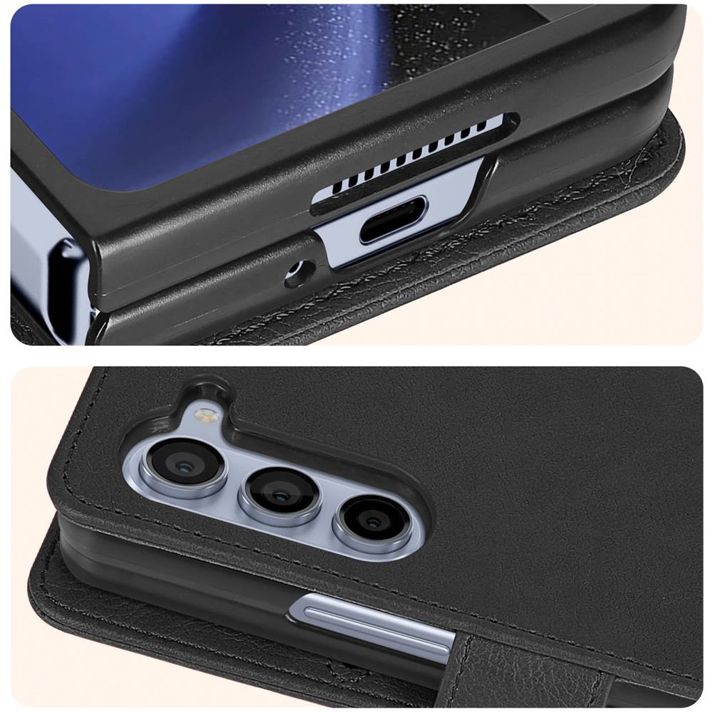 Cover Per Samsung Z Fold5 Portacarte E Linguetta Magnetica Chesterfield Nera - Foto 5