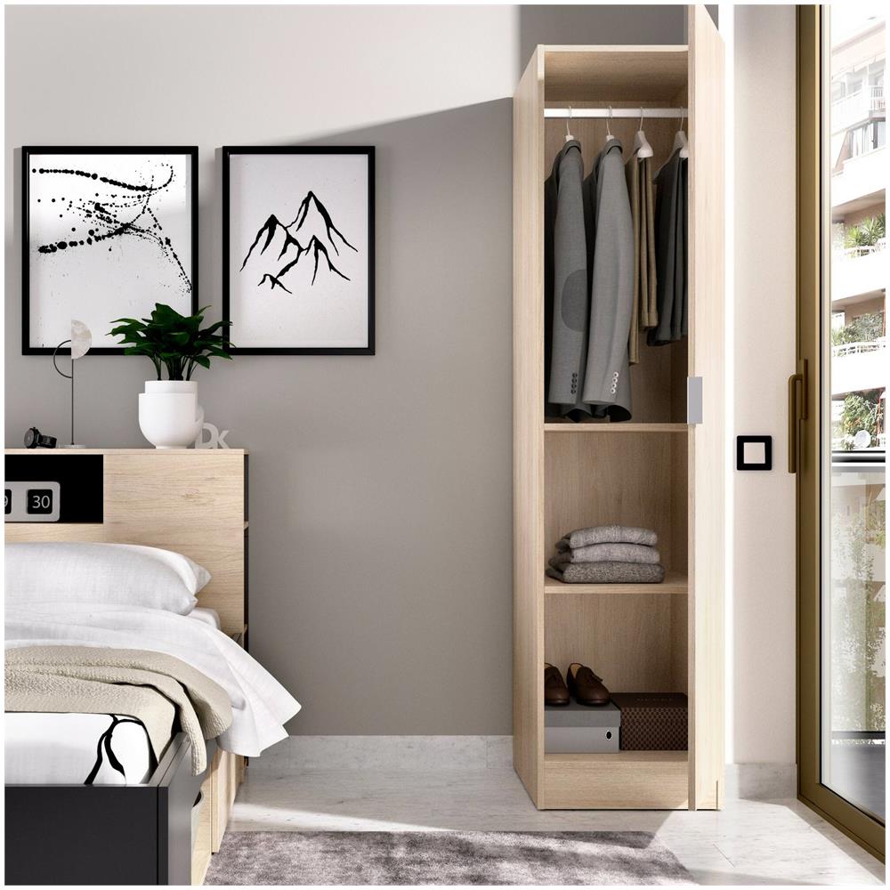 Guardaroba Cusna, Mobile Appendiabiti Per Camera Da Letto, Armadio A 1 Anta Singola, 41x52h184 Cm, Rovere - Foto 4