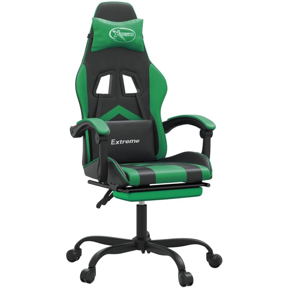 Sedia da Gaming Girevole con Poggiapiedi Nero Verde Similpelle - Foto 1