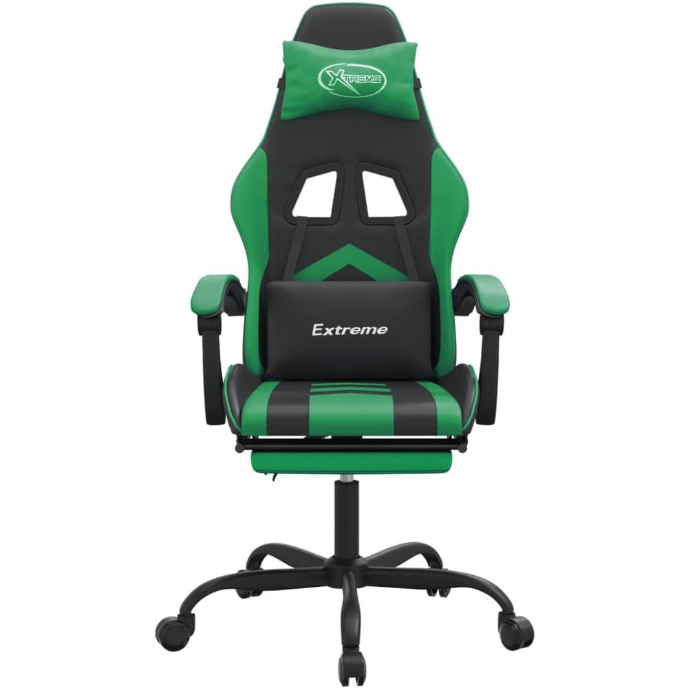 Sedia da Gaming Girevole con Poggiapiedi Nero Verde Similpelle - Foto 2