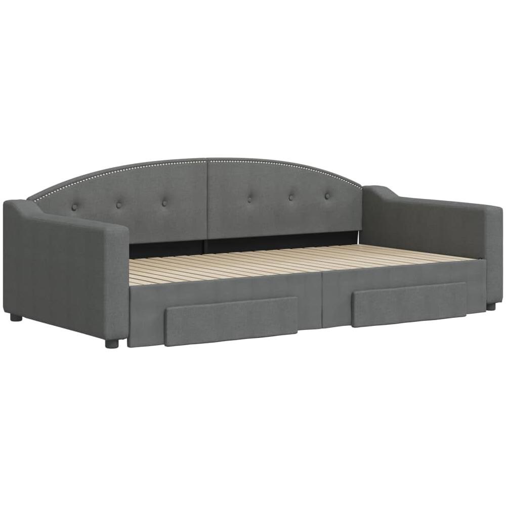 Divano Letto Estraibile Cassetti Grigio Scuro 100x200cm Tessuto - Foto 2