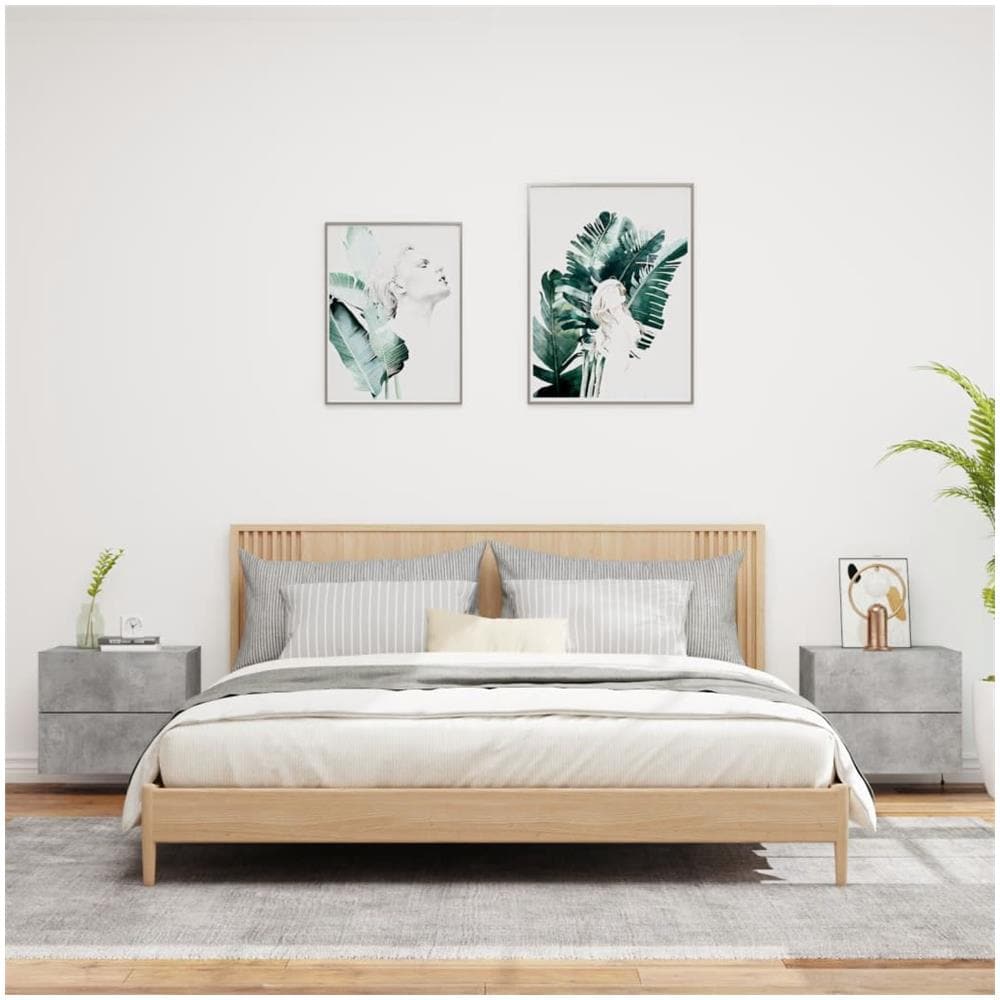 Comodini A Parete Con Luci Led 2 Pz Grigio Cemento - Foto 3