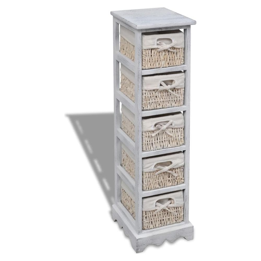 Struttura in Legno con 5 Cestini Intrecciati Bianchi - Foto 1