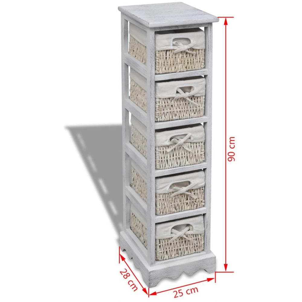 Struttura in Legno con 5 Cestini Intrecciati Bianchi - Foto 17