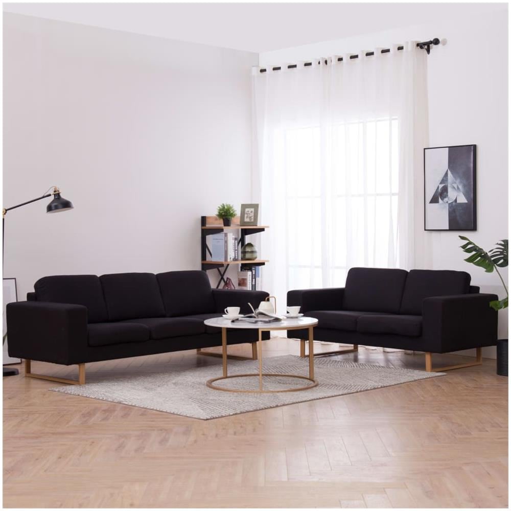 Set Divani 2 Pz In Tessuto Nero - Foto 1