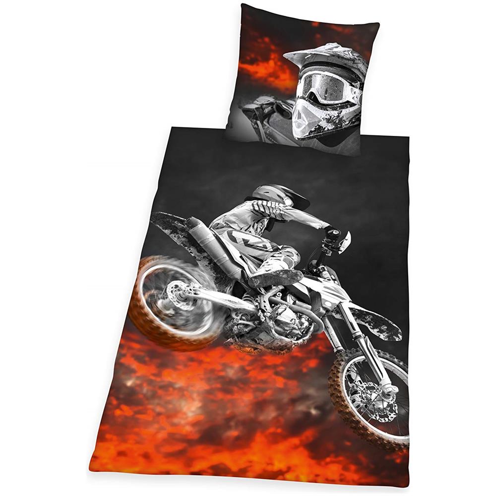 4859214050-parure Da Letto Con Motivo Motocross, In Microfibra, 200 X 135 Cm - Foto 1