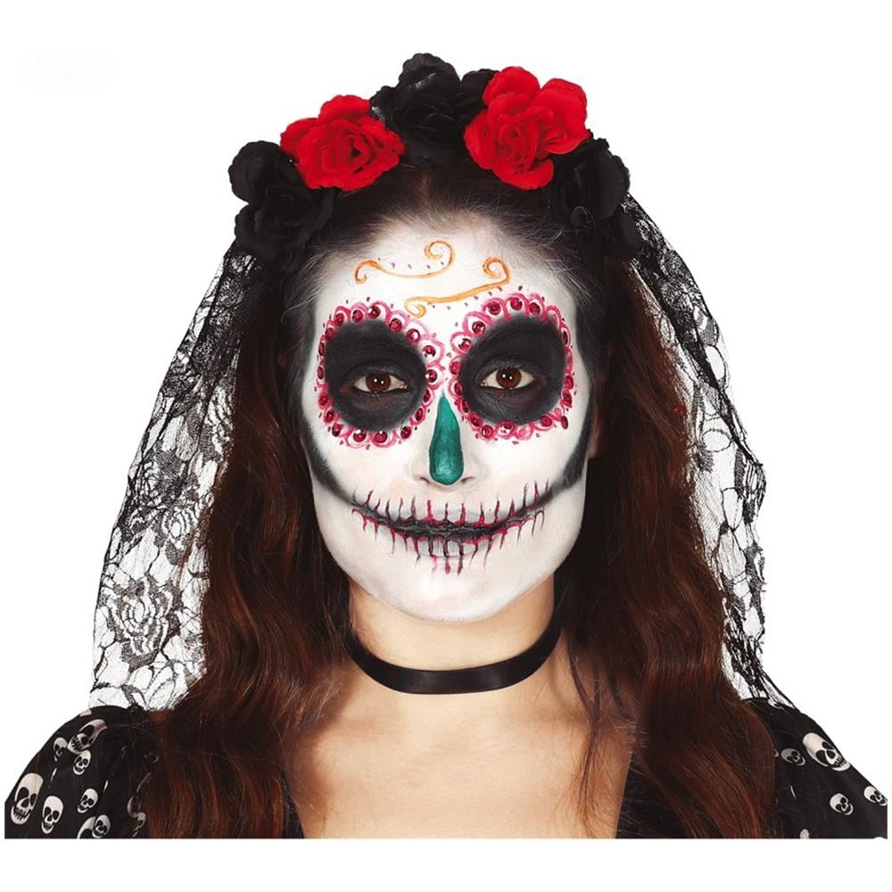 Party Play - Cerchietto Floreale Con Velo Di Pizzo Dia De Los Muertos Adulti - Foto 2