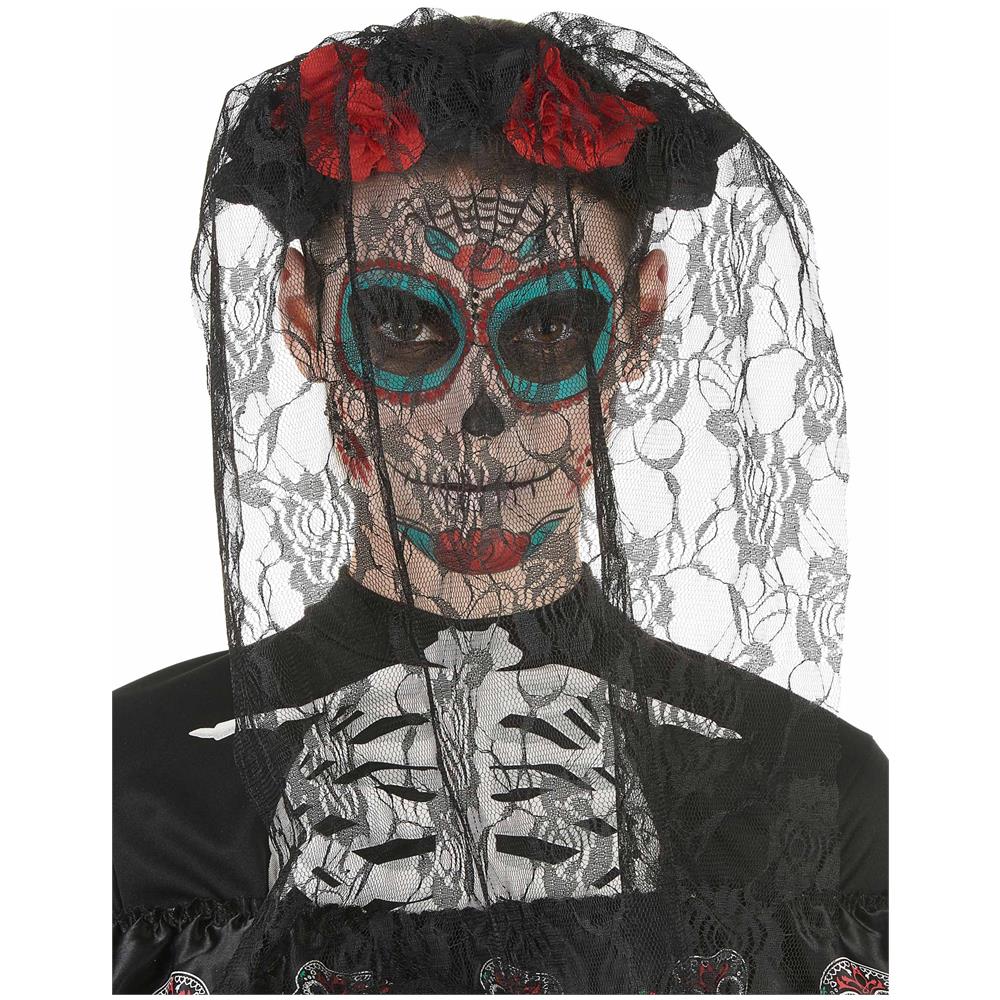 Party Play - Cerchietto Floreale Con Velo Di Pizzo Dia De Los Muertos Adulti - Foto 3