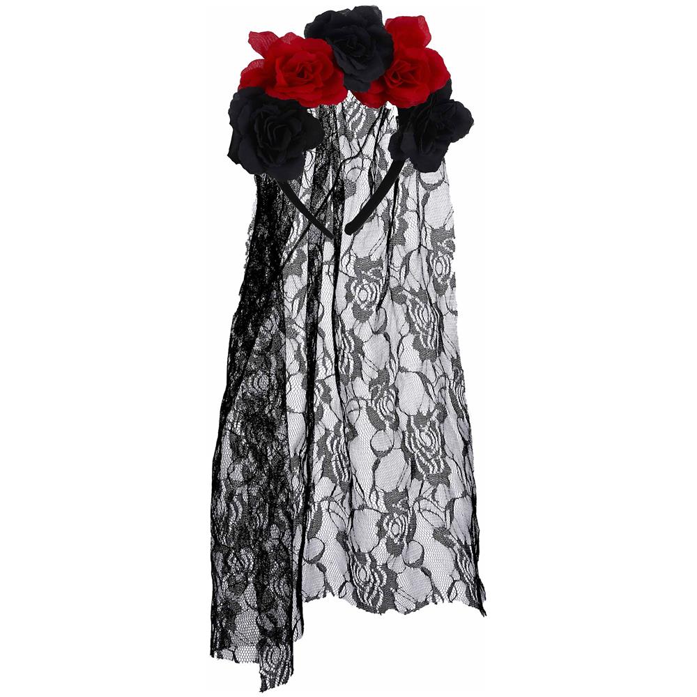 Party Play - Cerchietto Floreale Con Velo Di Pizzo Dia De Los Muertos Adulti - Foto 1