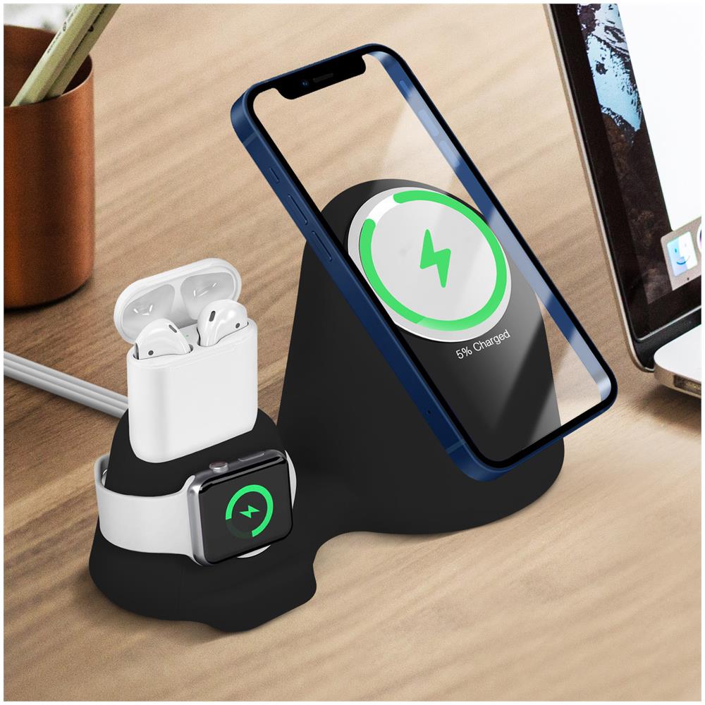 Supporto Ufficio Magsafe, Apple Watch E Airpods Base Di Ricarica 3 In 1 - Nero - Foto 5