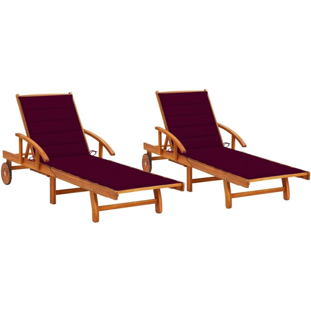 Sdraio 2 pz con Cuscini in Legno Massello di Acacia - Foto 1