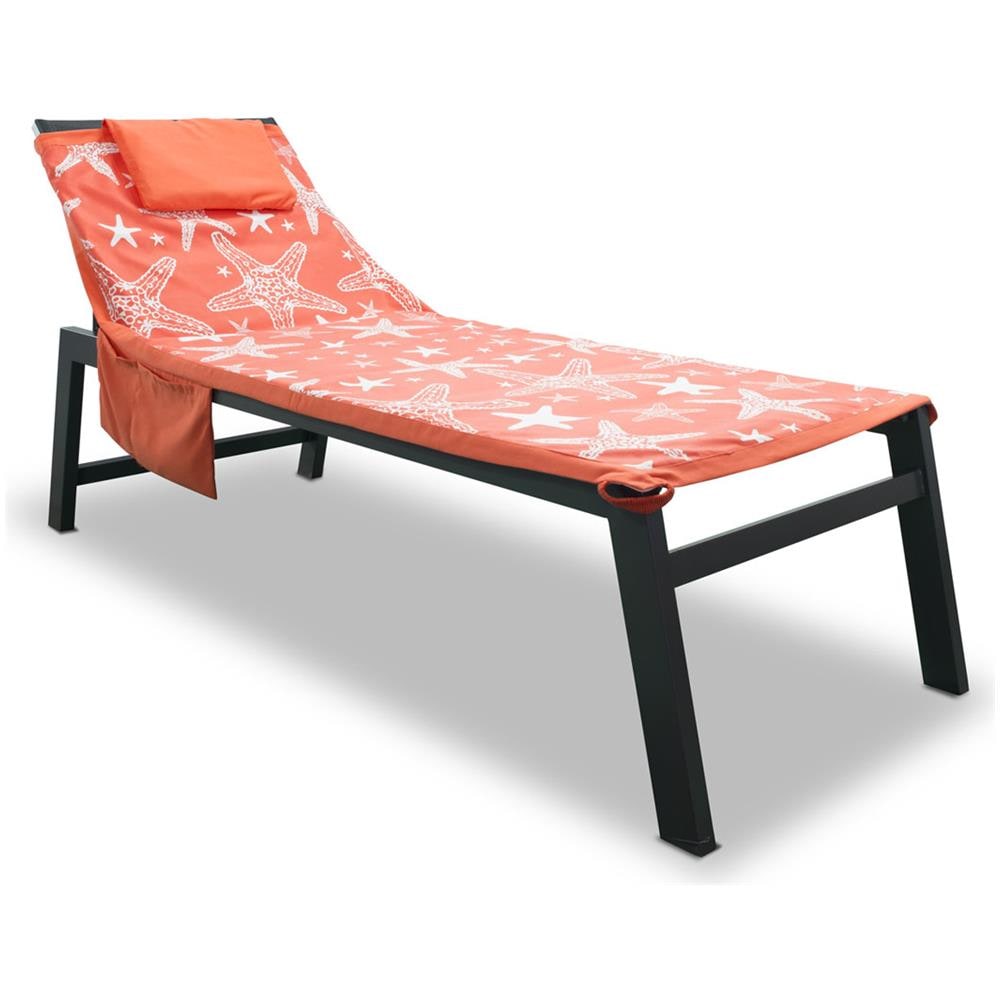 Telo Mare Microfibra Da Lettino Con Cuscino E Tasche Modello Miami Arancio   - Foto 1