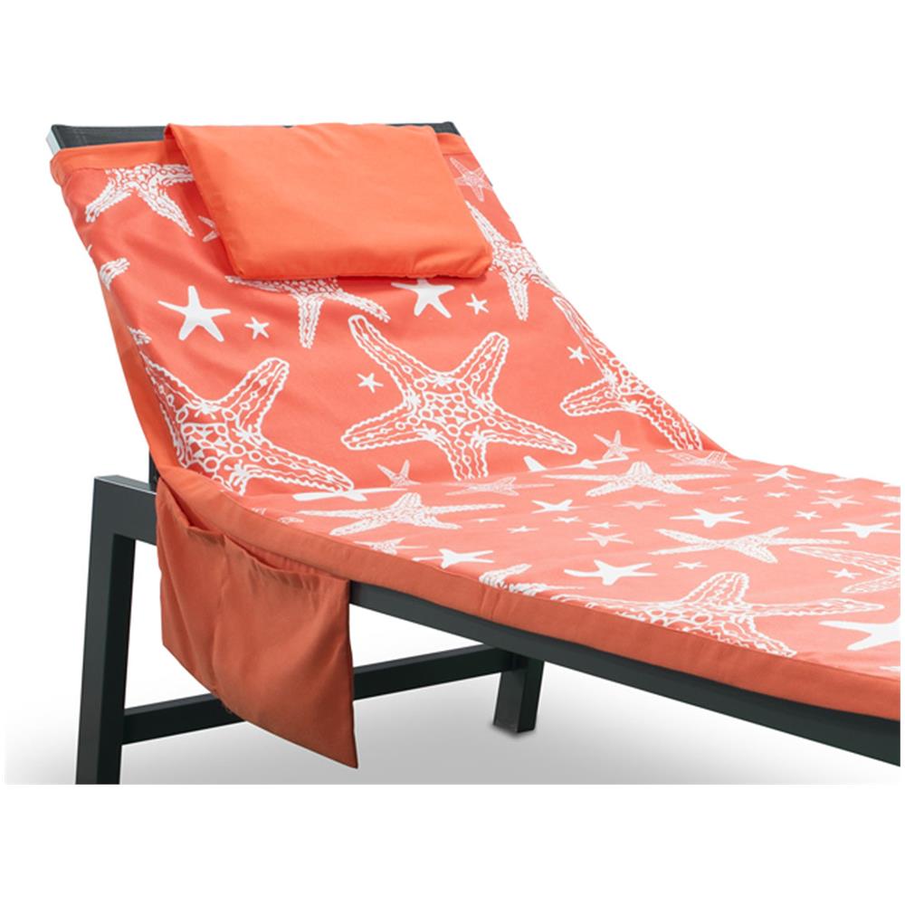 Telo Mare Microfibra Da Lettino Con Cuscino E Tasche Modello Miami Arancio   - Foto 4