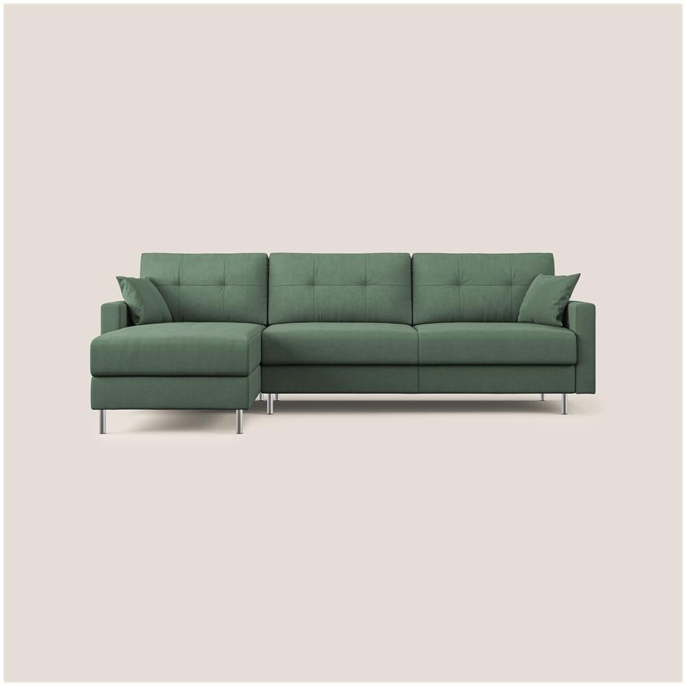 Megan Divano Letto Angolare In Microfibra Smacchiabile T11 Verde 251 Cm Sinistro (mat. 120x197) - Foto 1