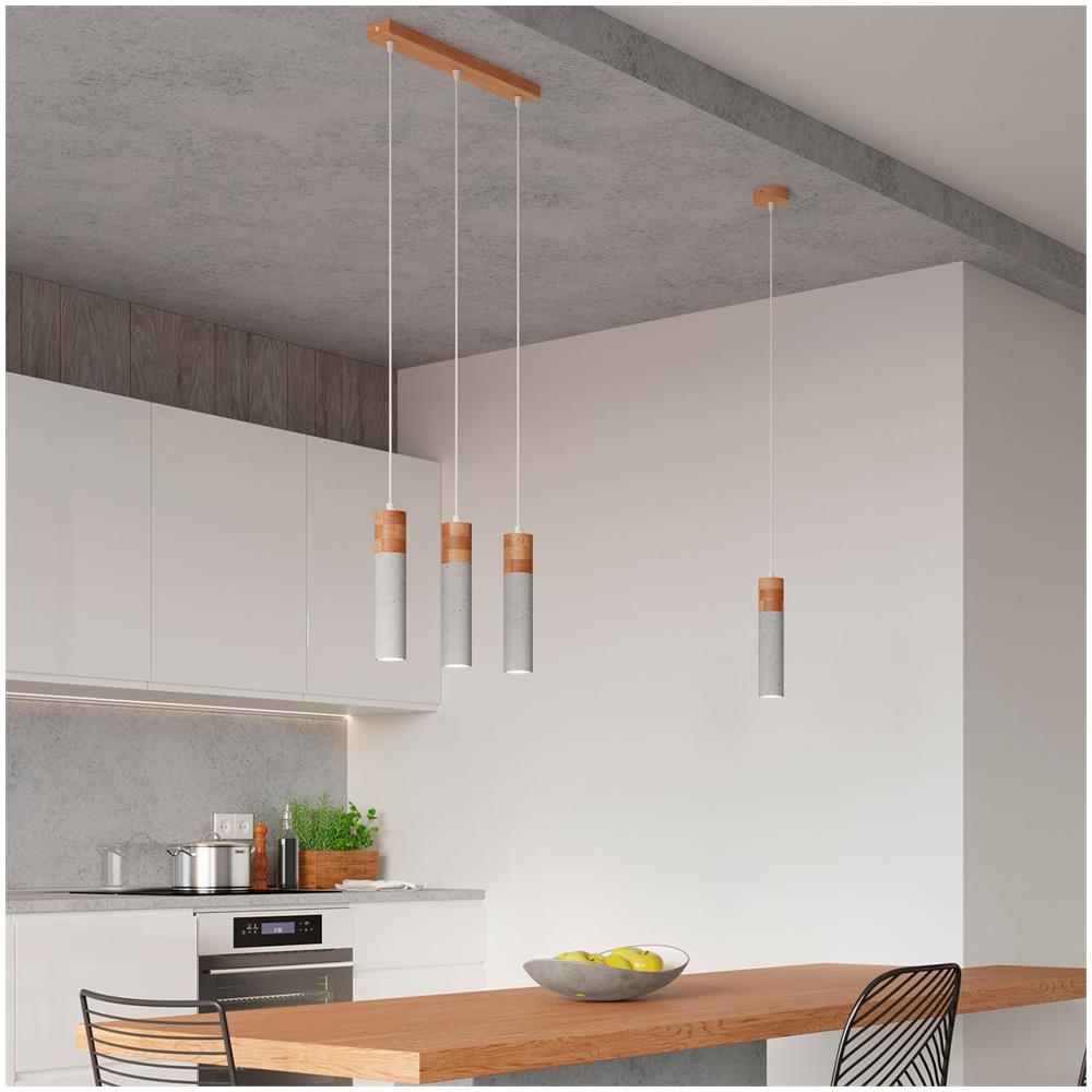 Lampada A Sospensione In Cemento Zane 3 Grigio 1200x60x450 Mm Legno - Foto 1