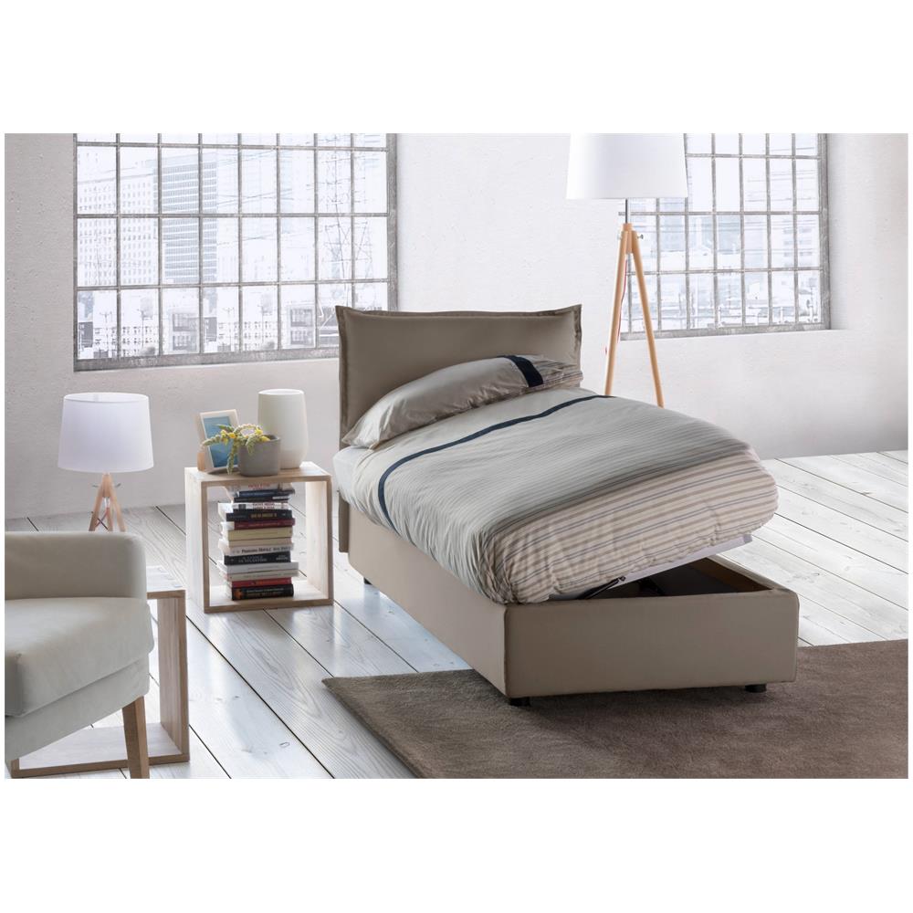 Letto Singolo Carolina, Letto Contenitore Con Rivestimento In Tessuto, 100% Made In Italy, Apertura Frontale, Con Materasso Cm 80x190 Incluso, Tortora - Foto 2