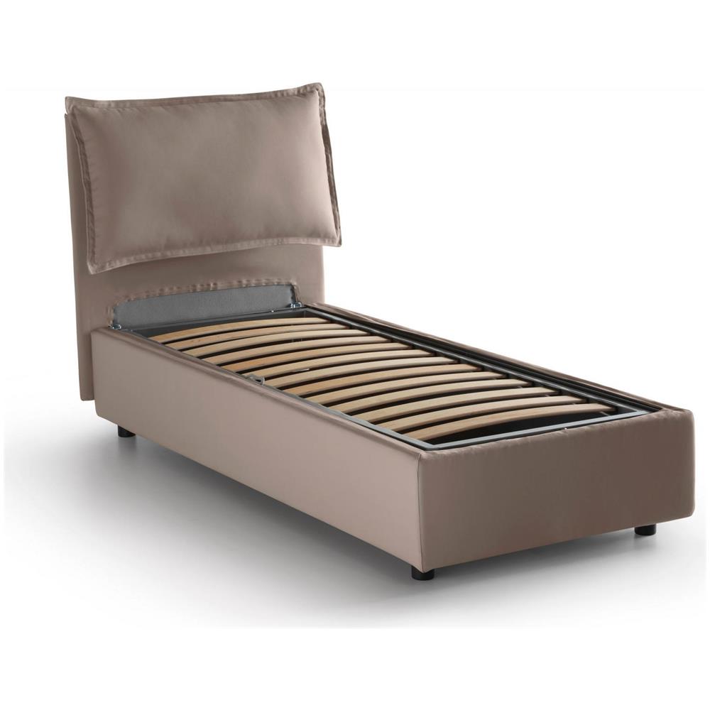 Letto Singolo Carolina, Letto Contenitore Con Rivestimento In Tessuto, 100% Made In Italy, Apertura Frontale, Con Materasso Cm 80x190 Incluso, Tortora - Foto 4