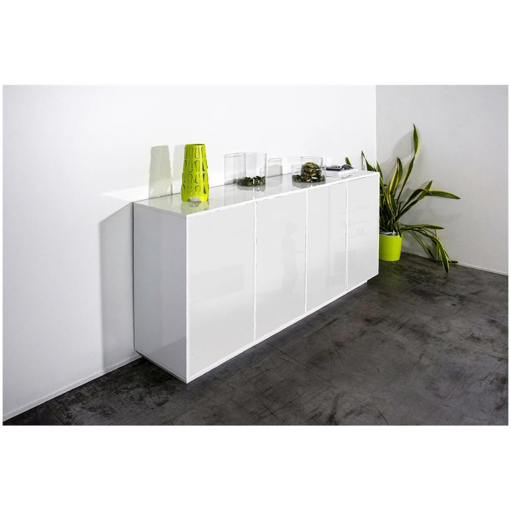 Credenza Virgilio, Madia Da Cucina A 4 Ante, Buffet Da Soggiorno, 100% Made In Italy, Cm 180x41h86, Bianco Lucido - Foto 1