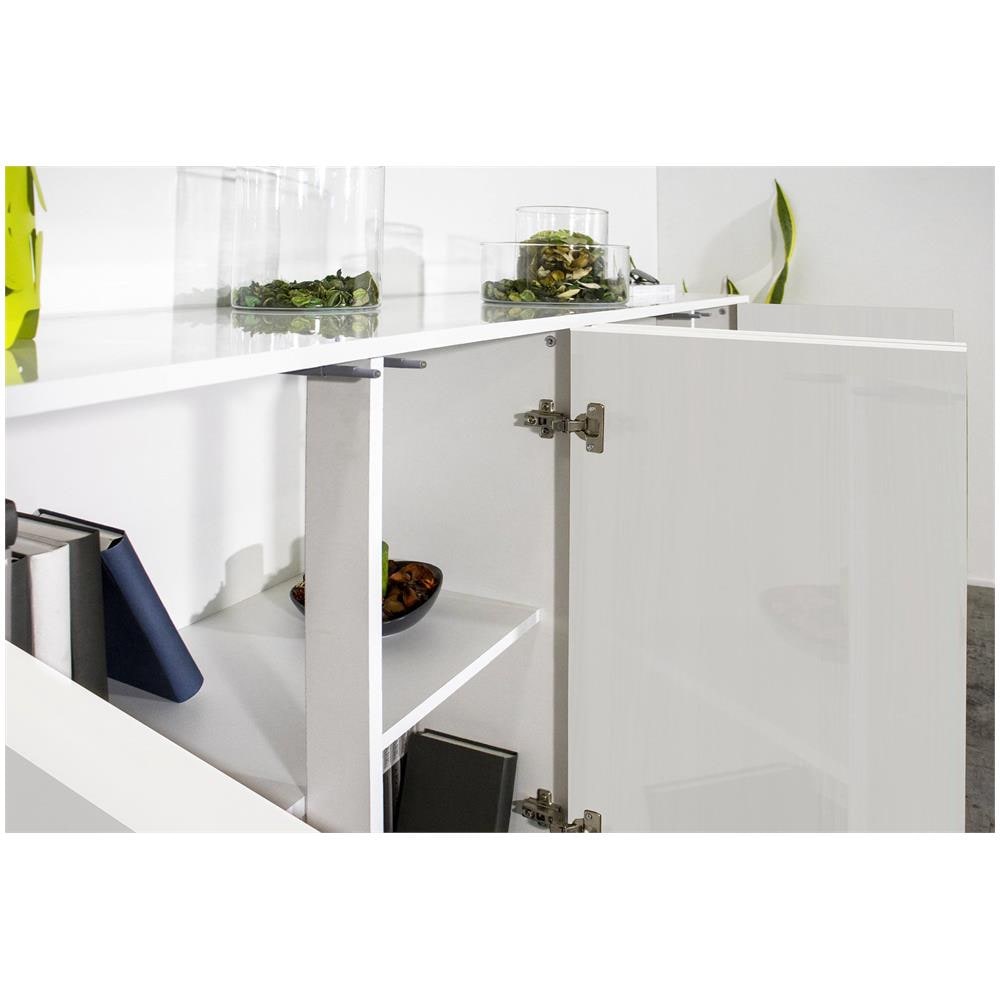 Credenza Virgilio, Madia Da Cucina A 4 Ante, Buffet Da Soggiorno, 100% Made In Italy, Cm 180x41h86, Bianco Lucido - Foto 4