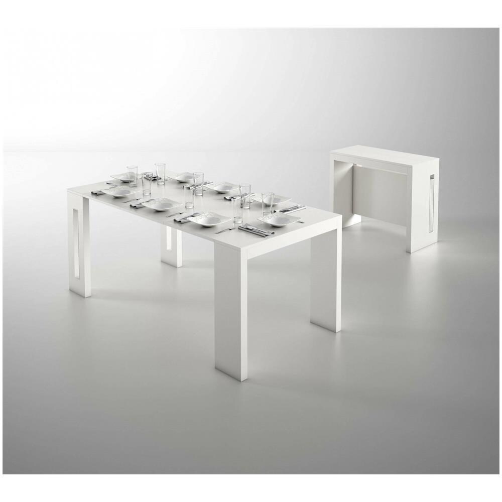 Tavolo Allungabile Glicine, Tavolo Da Pranzo Estensibile, Consolle Multiuso Con Allunghe, 100% Made In Italy, 186x80h76 Cm, Bianco - Foto 2