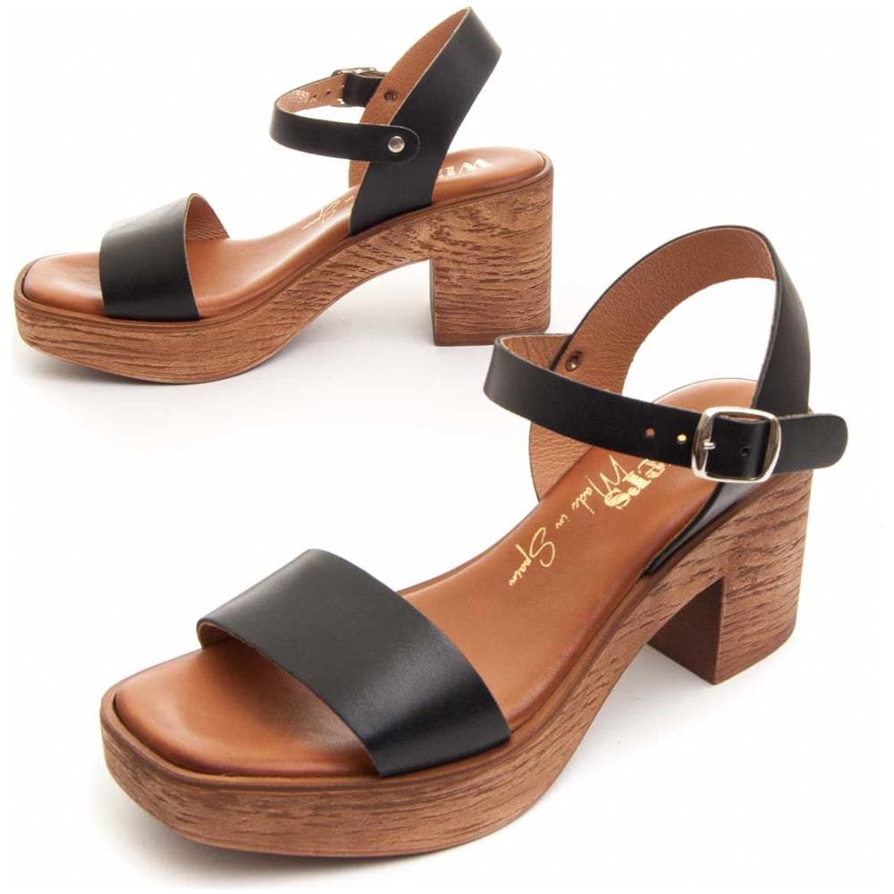 Sandales En Cuir Purapiel Praslin Pour Femmes, Noires. Nero Pelle Naturale - Foto 1