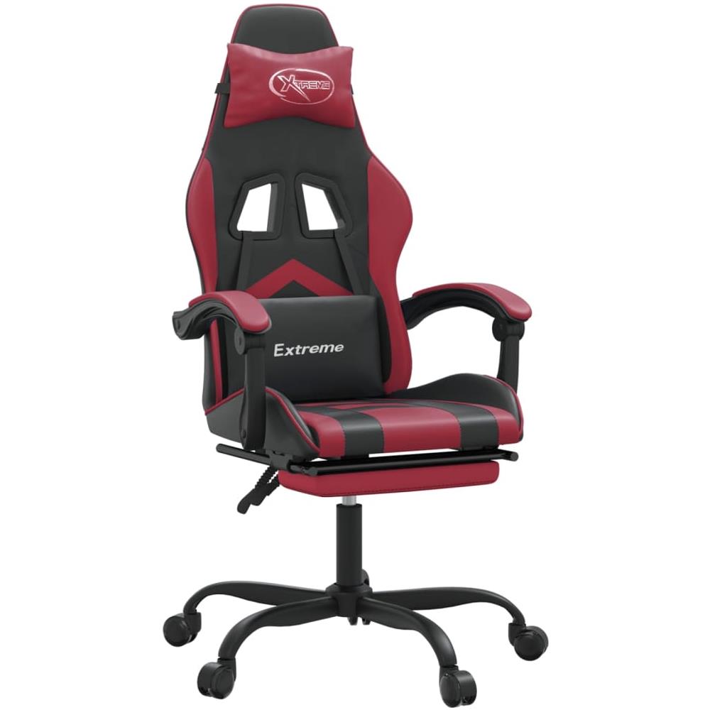 Sedia Gaming Girevole Poggiapiedi Nero e Rosso Vino Similpelle - Foto 1
