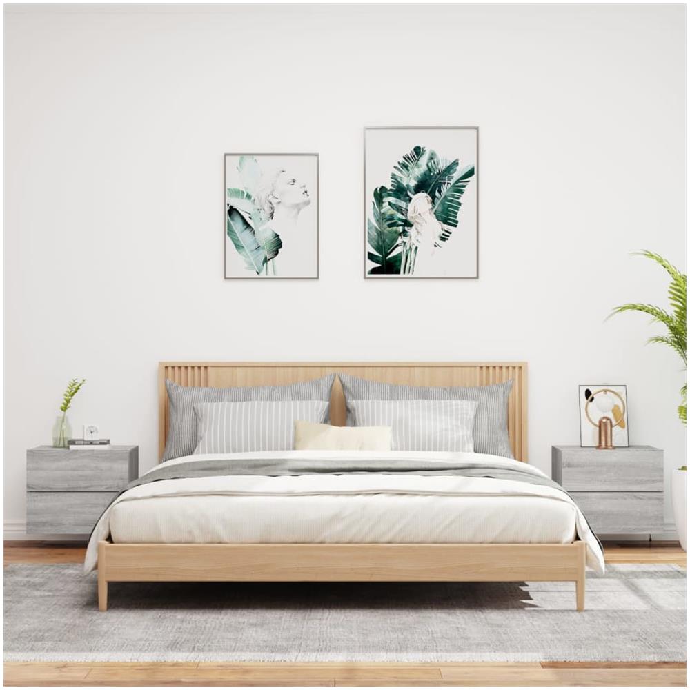 Comodini A Parete Con Luci Led 2 Pz Grigio Sonoma - Foto 3