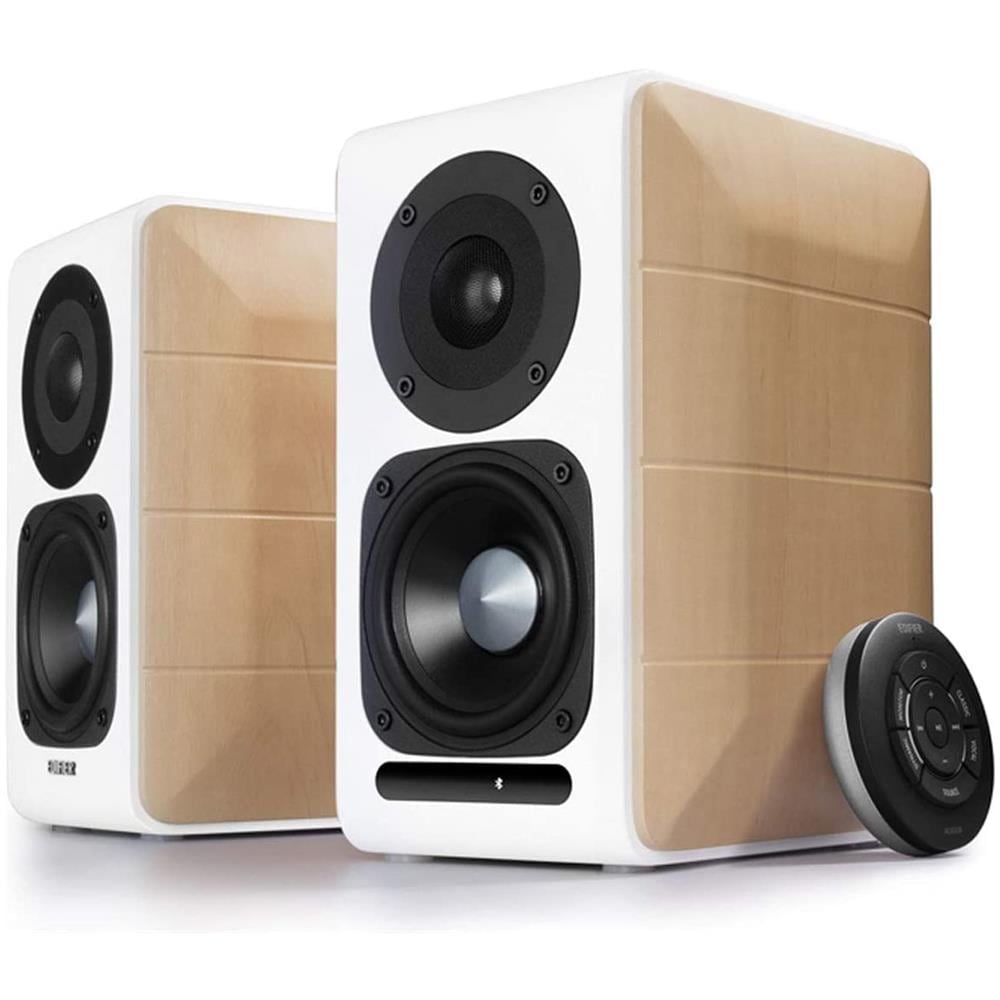 Coppia di Casse Attive Bass Reflex Due Vie Potenza 88 Watt Bluetooth USB / OtticoCoassiale / PC / AUX Colore Legno / Bianco - Foto 1