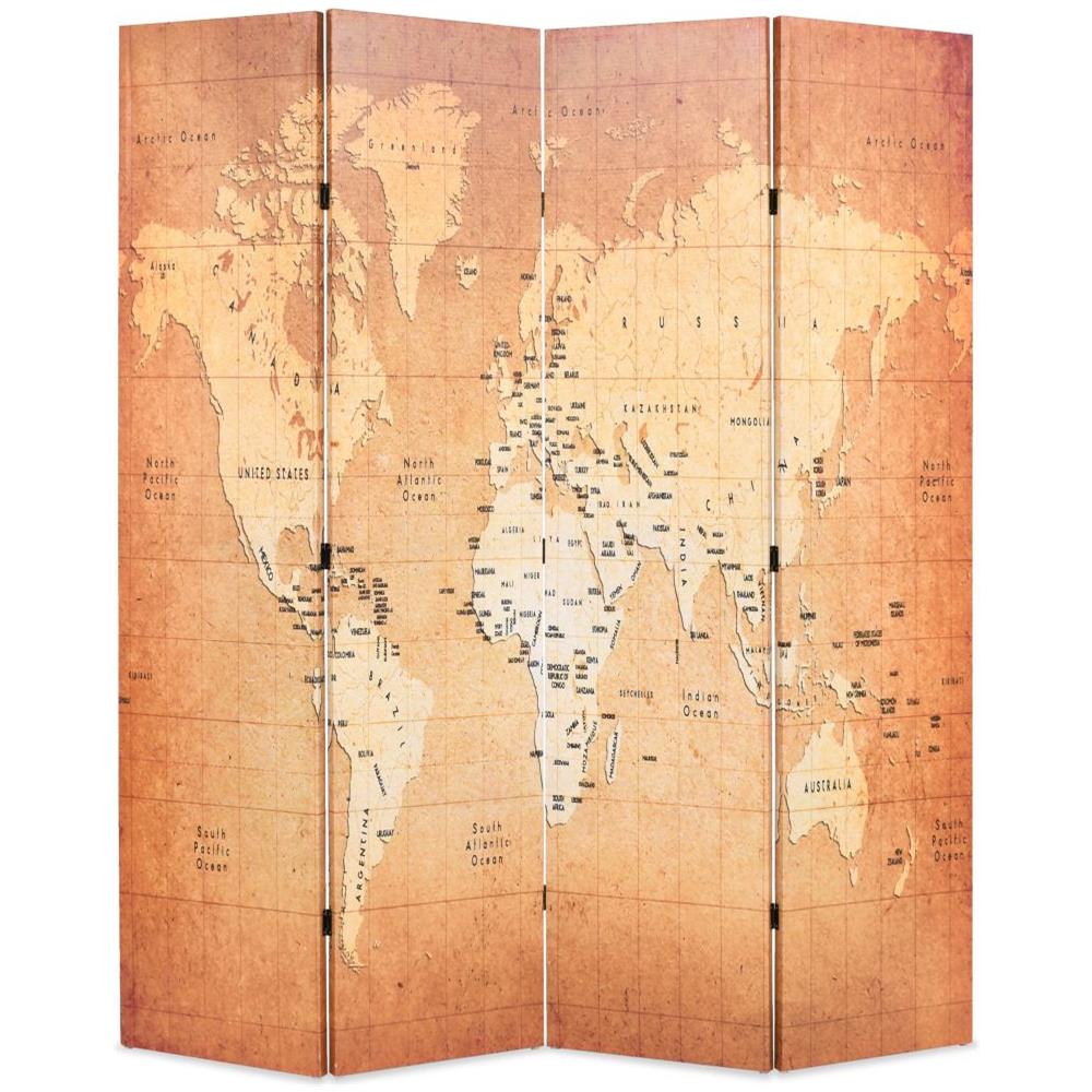 Paravento Pieghevole 160x170 cm Stampa Mappa del Mondo Giallo - Foto 1