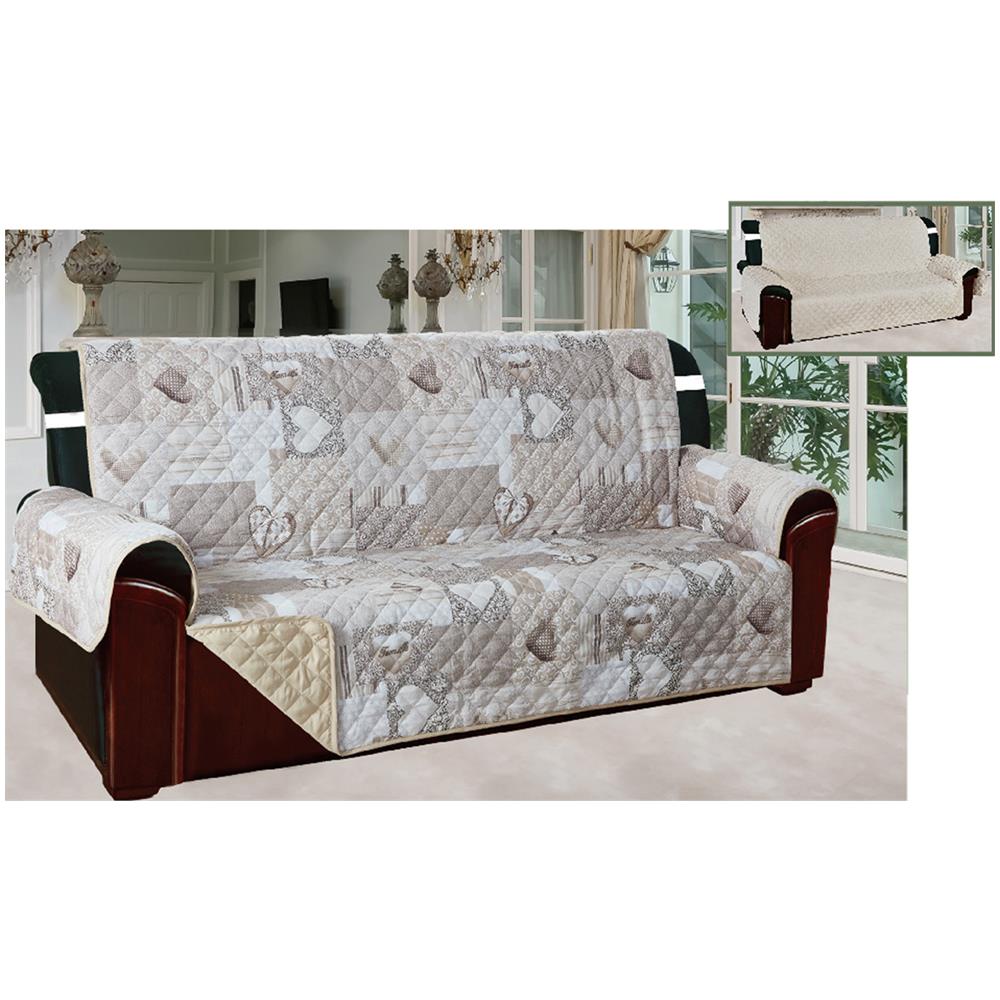 Copridivano E Copripoltrona Trapuntato Reversibile Modello Kino Colore Beige 4 Posti Beige - Foto 3