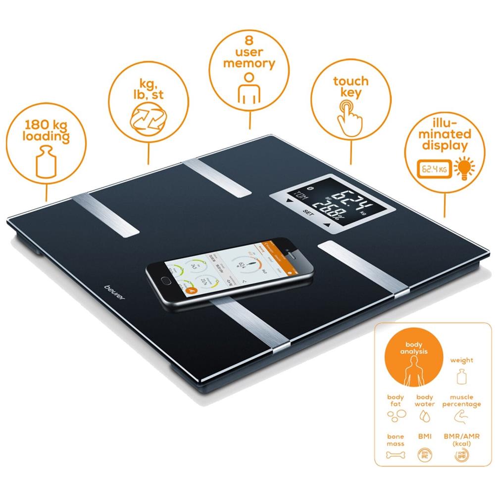 Bilancia Pesapersone Diagnostica Bluetooth BF 720 Portata Max 180 Kg Colore Nero - Foto 4