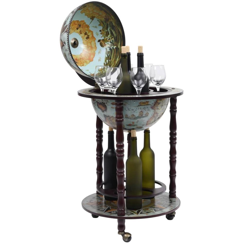 Minibar A Forma Di Globo Con Supporto In Legno Di Eucalipto Blu - Foto 2