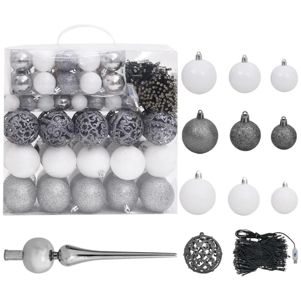 Set Natale con 120 Palline Punta e 300 Luci LED Bianco e Grigio - Foto 1