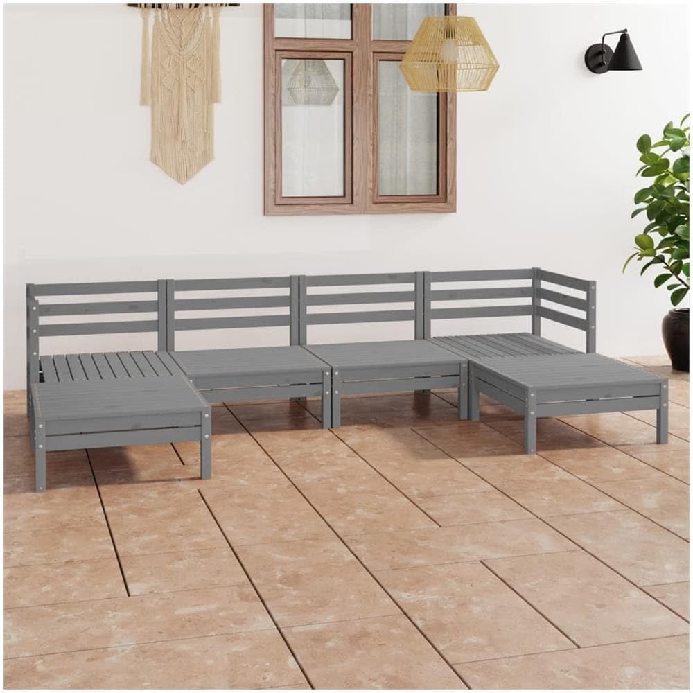 Set Divani Da Giardino 6 Pz Grigio In Legno Massello Di Pino - Foto 1