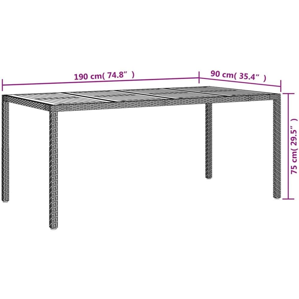 Tavolo Da Giardino 190x90x75 Cm Polyrattan Legno Di Acacia Nero - Foto 1