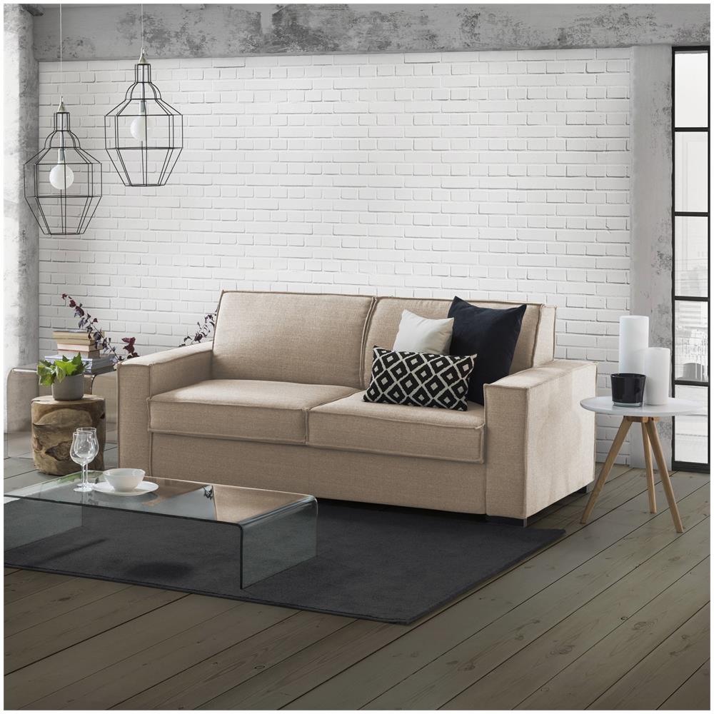 Divano Fisso Manuela, Divano A 2 Posti Large, 100% Made In Italy, Sofà Soggiorno In Tessuto, Con Braccioli Standard, Cm 200x95h90, Beige - Foto 1