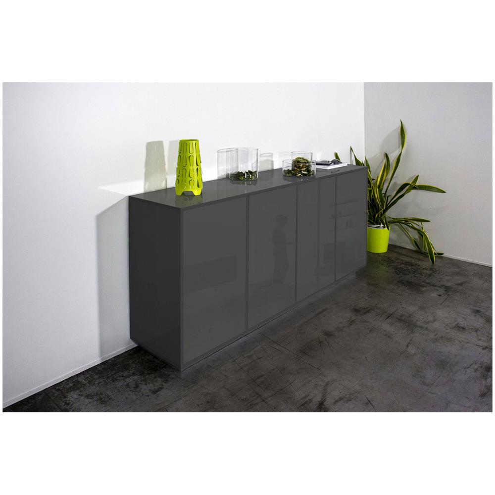 Credenza Virgilio, Madia Da Cucina A 4 Ante, Buffet Da Soggiorno, 100% Made In Italy, Cm 180x41h86, Antracite Lucido - Foto 1