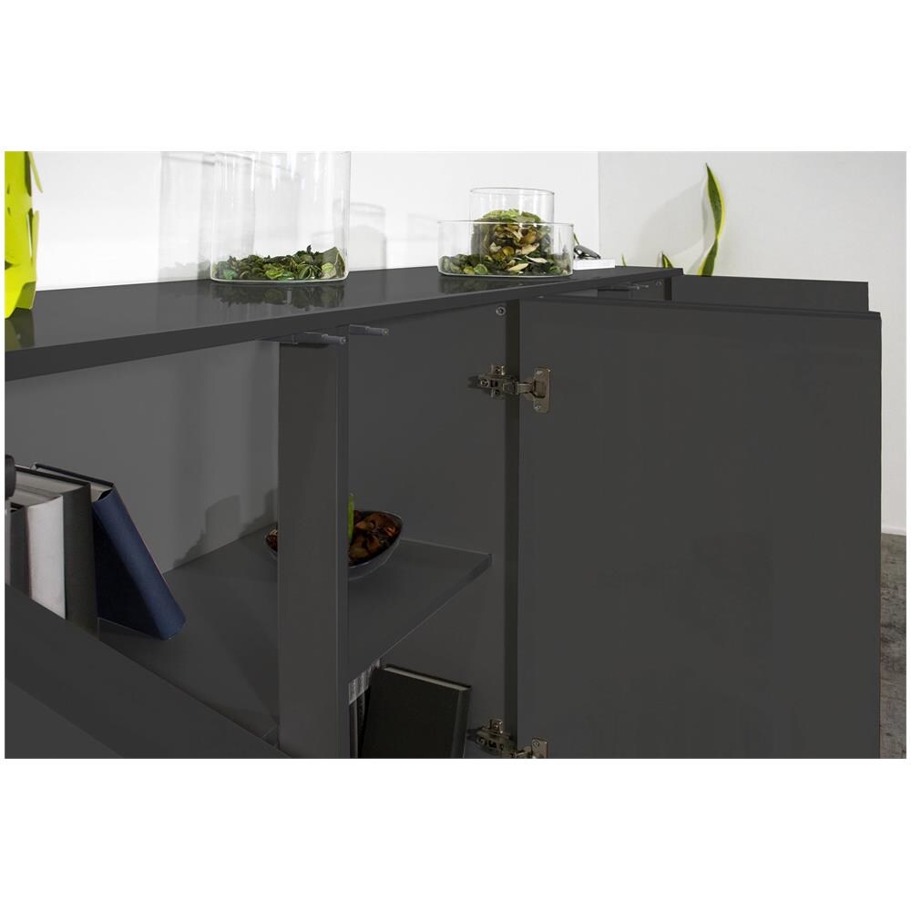 Credenza Virgilio, Madia Da Cucina A 4 Ante, Buffet Da Soggiorno, 100% Made In Italy, Cm 180x41h86, Antracite Lucido - Foto 4
