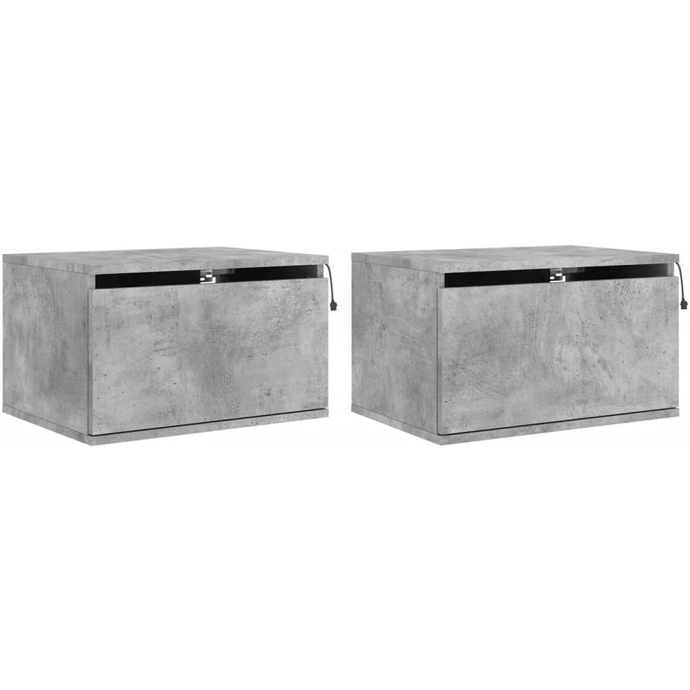 Comodini A Parete Con Luci Led 2 Pz Grigio Cemento - Foto 2