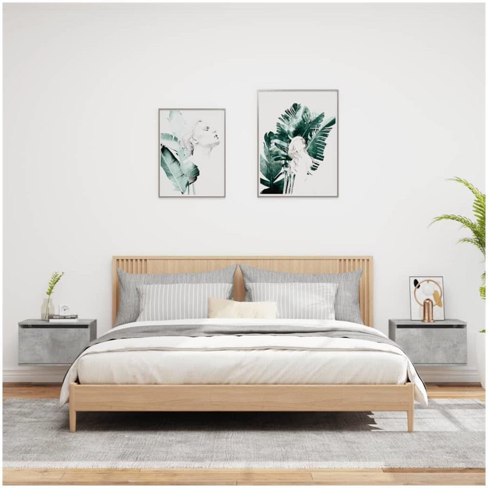 Comodini A Parete Con Luci Led 2 Pz Grigio Cemento - Foto 3