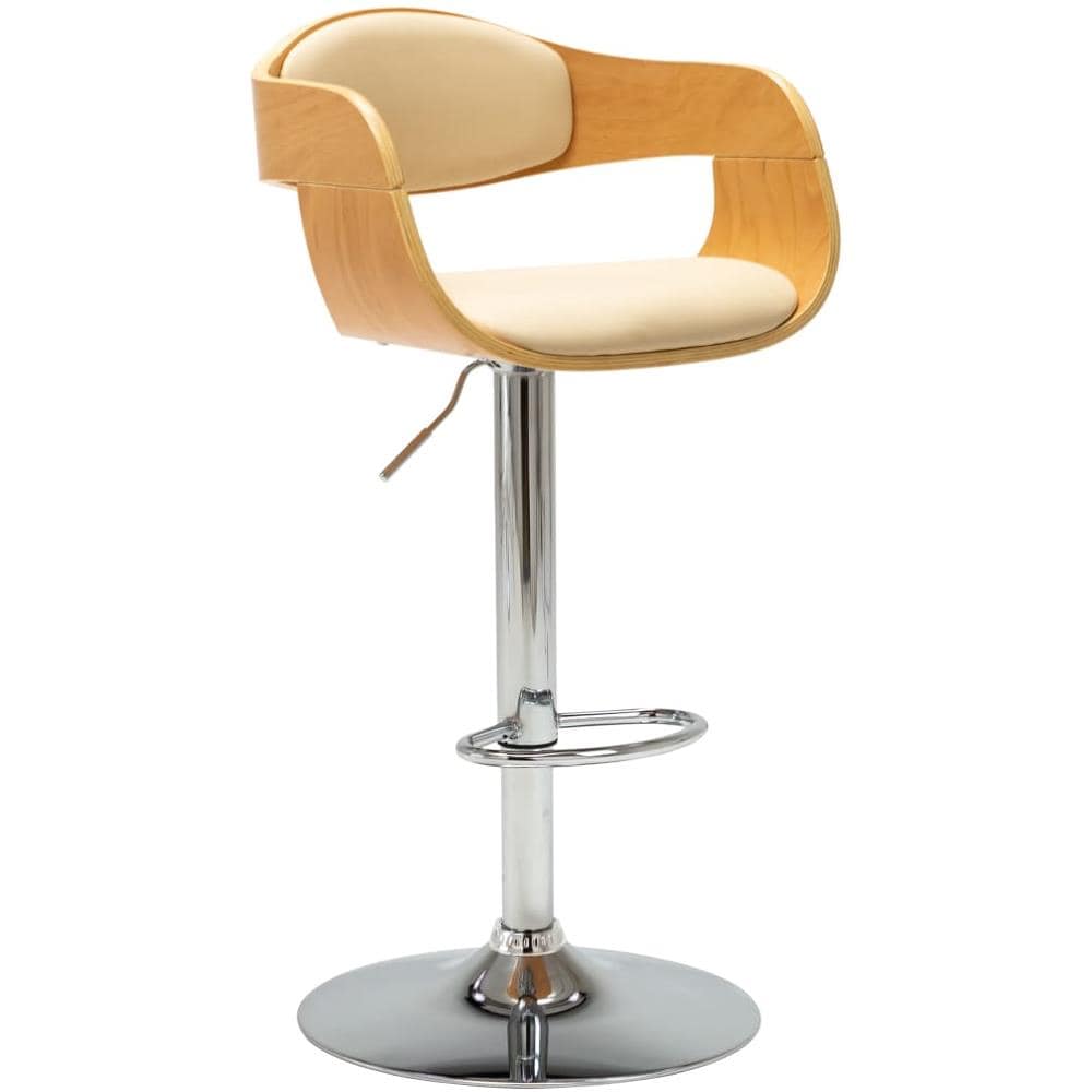 Sgabello Da Bar Crema In Legno Piegato E Similpelle - Foto 2