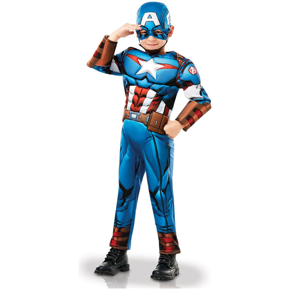 Travestimento Deluxe Da Capitan America Cartone Per Bambino - Taglia: 7/8 Anni (117/128 Cm) - Foto 3