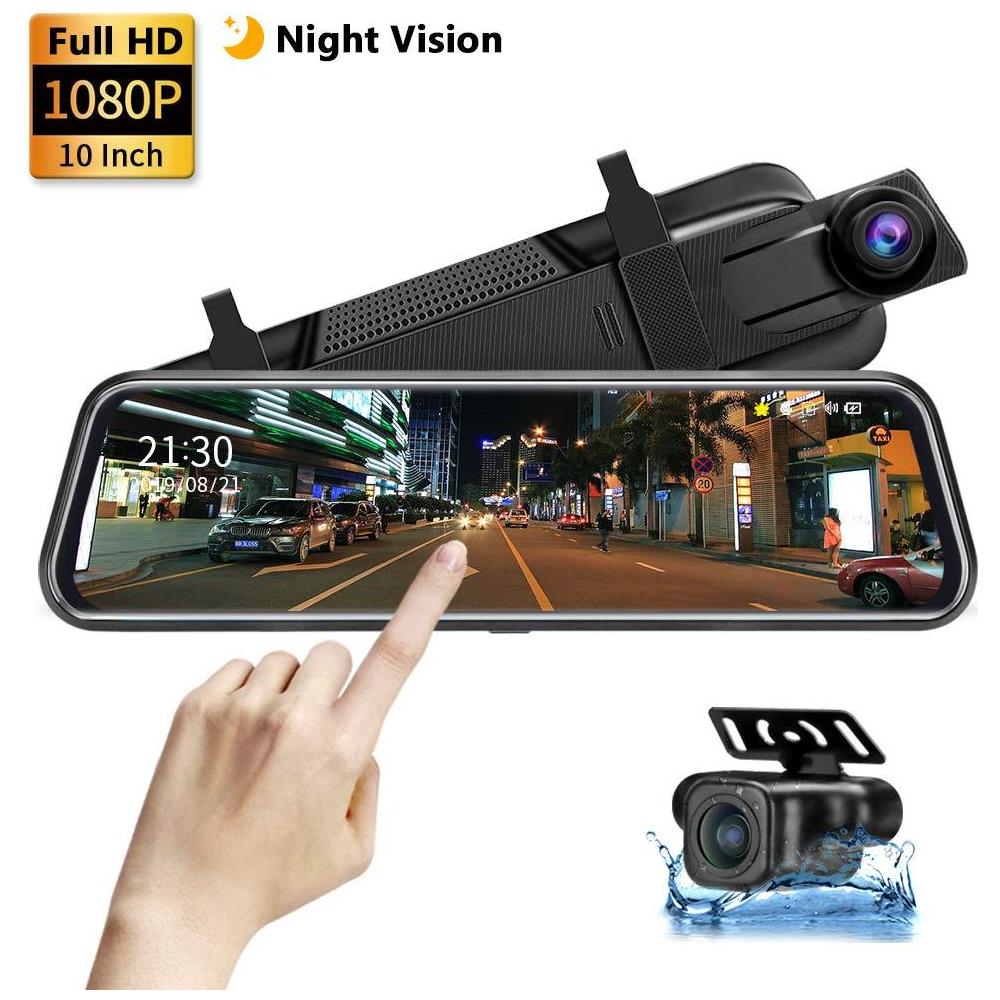 Versione Aggiornata 10 Specchio Dash Cam Full Touch Con Registrazione In Loop Doppio Dash Cam Posteriore E Anteriore 1080p Streaming Media Dvr 170 Grandangolare Di Visione Notturna Con 10 Metri Di Cavi - Foto 1
