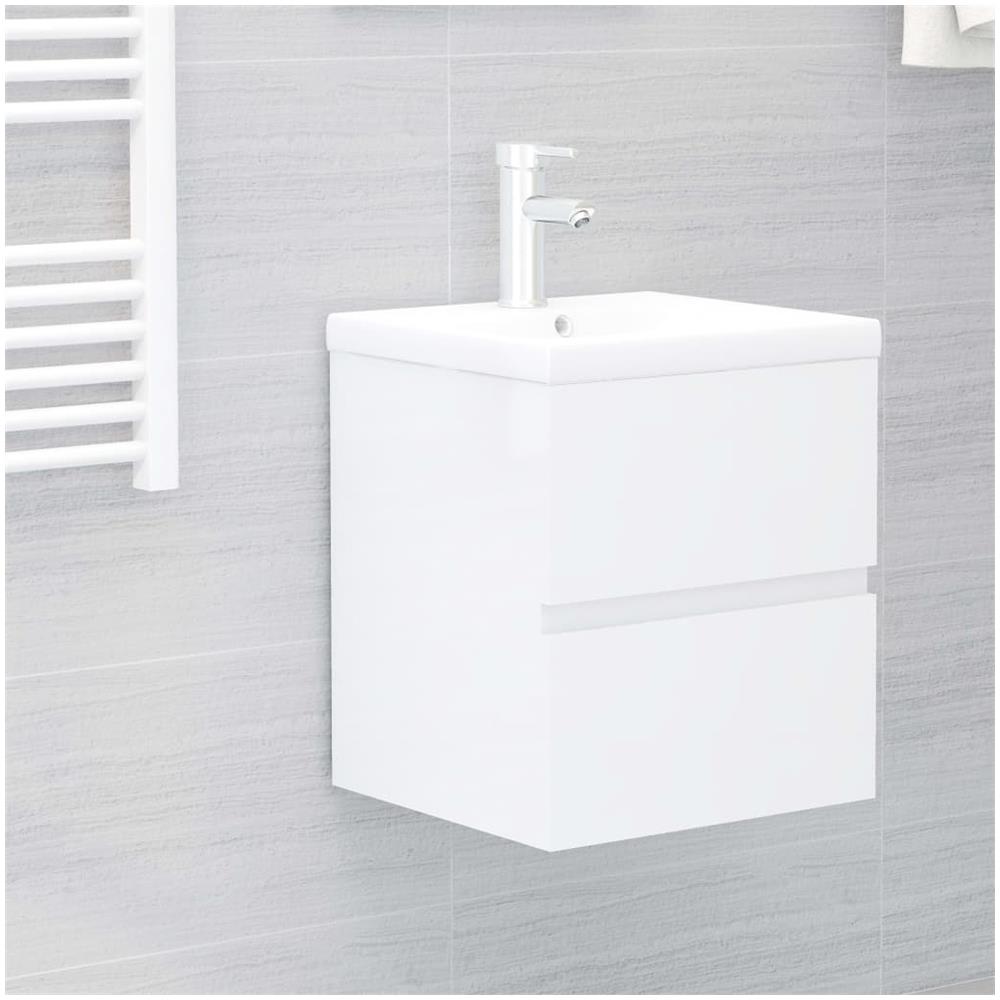 Mobile Lavabo Bianco Lucido 41x38,5x45 cm in Legno Multistrato - Foto 1