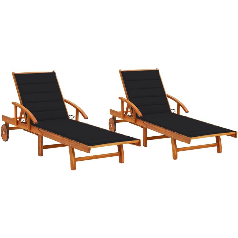 Sdraio 2 pz con Cuscini in Legno Massello di Acacia - Foto 1