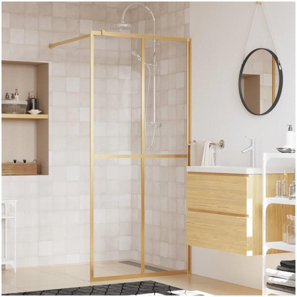 Parete per Doccia Walk-in Vetro Trasparente ESG 80x195 cm Oro - Foto 1